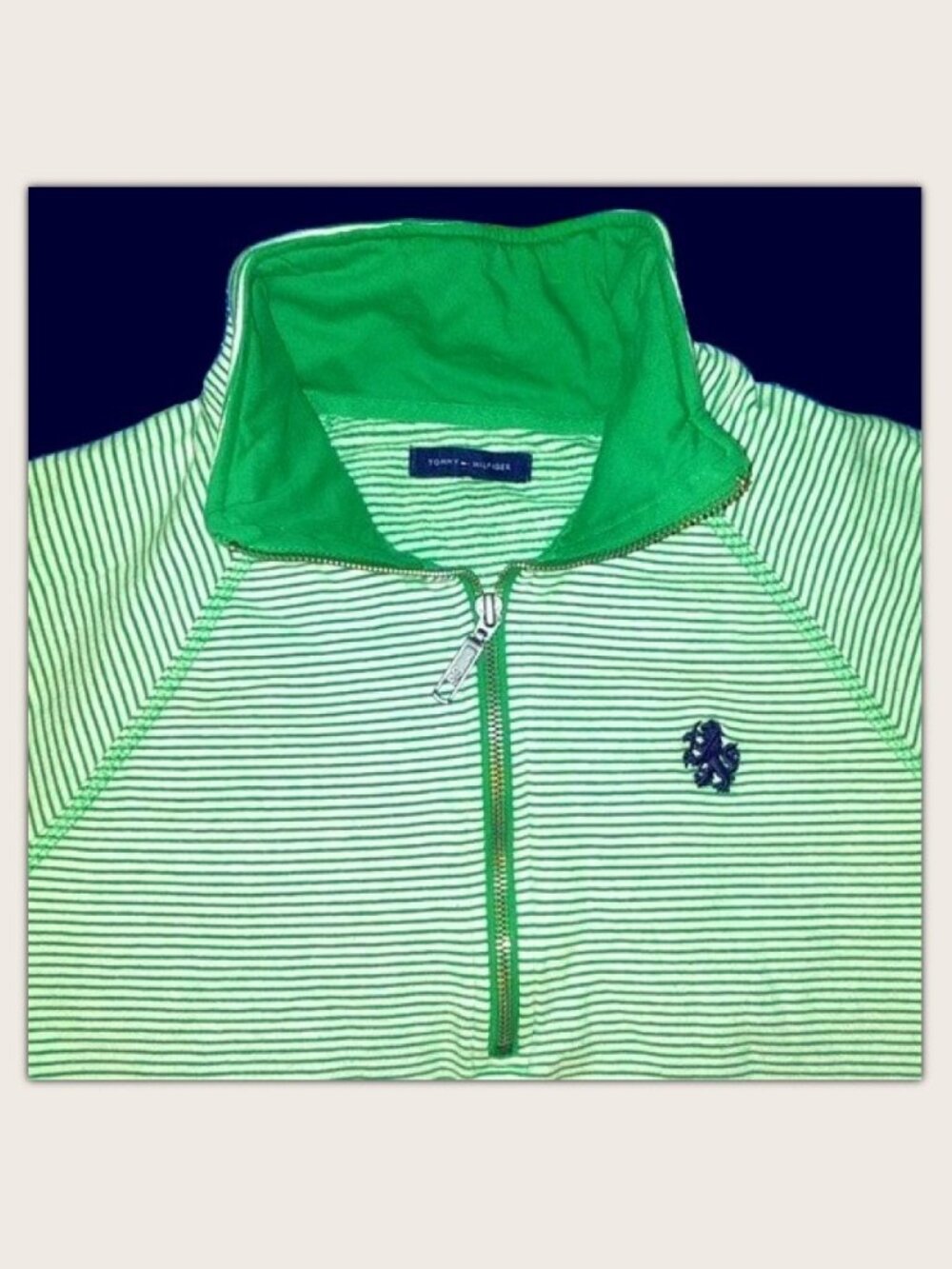 Tommy Hilfiger Half Zip Pullover Sweatshirt Green & White Stripes - Women's L ? - Picture 2 of 8